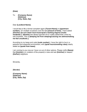 Complaint Letter Against Tenant