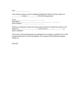 Missing Goods Complaint Letter