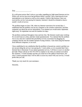 Complaint Letter To Internet Provider