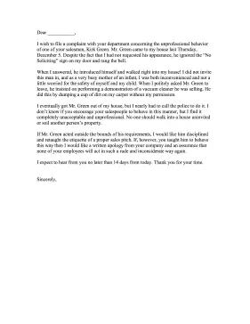 Complaint Letter Unprofessional Behavior