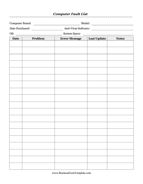 Computer Fault List