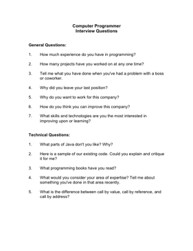 Computer Programmer Interview Questions