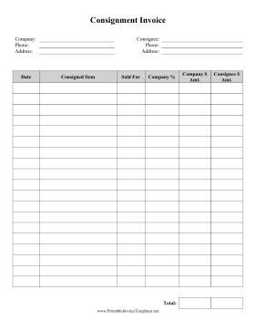 Consignment Invoice Template