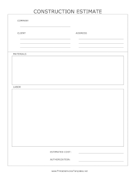 Construction Estimate Template
