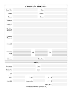 Construction Work Order Template