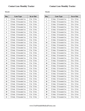 Contact Lens Monthly Tracker