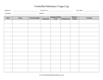 Controlled Substance Usage Log