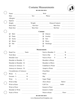 Costume Measurement Form