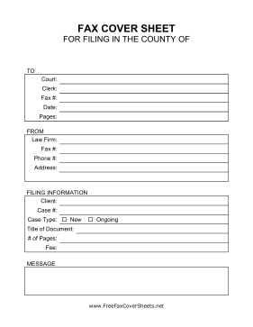 Court Filing fax cover sheet