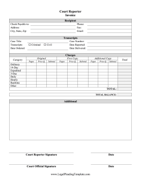 Court Reporter Invoice