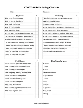 Covid Disinfecting Checklist