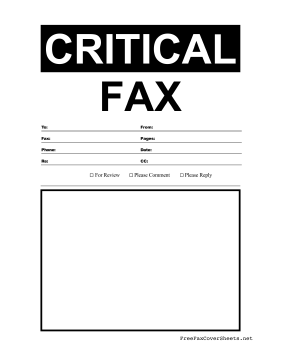 Critical fax cover sheet