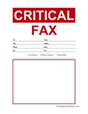 Critical Fax Color fax cover sheet