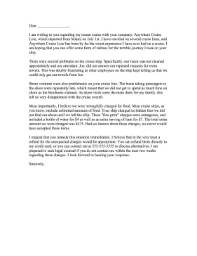 Cruise Ship Complaint Letter