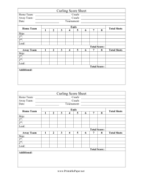 TemplateVault - Printable Curling Score Sheet