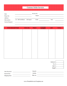 Custom Order Invoice Template