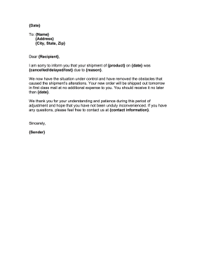 Customer Service Alteration Letter