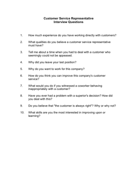 Customer Service Representative Interview Questions