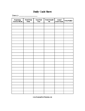 Daily Cash Sheet