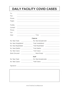 Daily Facility Covid Cases fax cover sheet