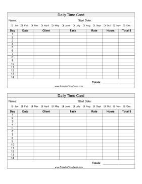 Daily Task Time Card Bi-Weekly