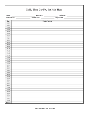 Daily Time Card By Half-Hour