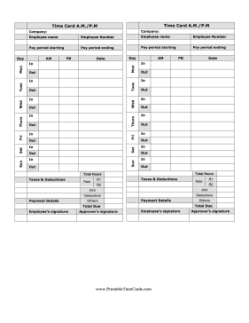 Daily Time Card with AM PM