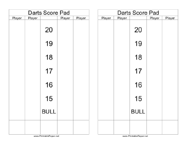 Printable Darts Scorepad