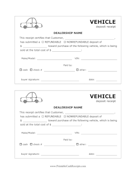 Dealership Car Deposit Receipt