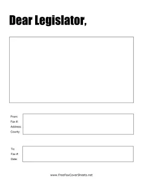 Dear Legislator fax cover sheet