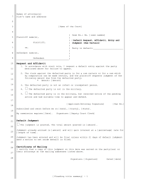 Default Request Affidavit Entry and Judgment