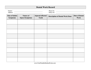 Dental Work Record