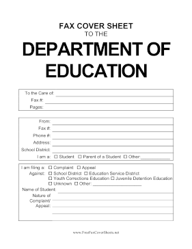 Department Of Education fax cover sheet