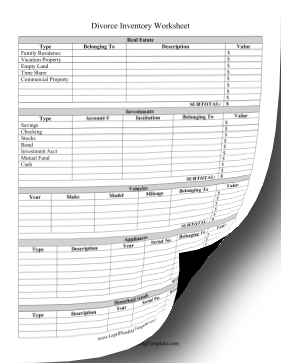 Divorce Inventory Worksheet