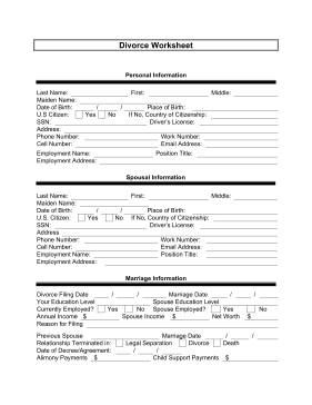 Divorce Worksheet