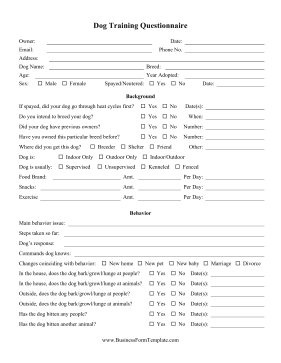 Dog Training Behavior Questionnaire