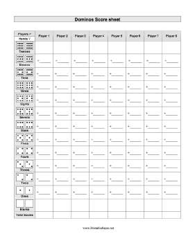 Printable Dominos Scoresheet