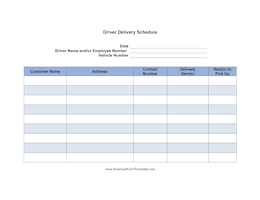 Driver Delivery Schedule