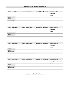 Ebay Auction Worksheet