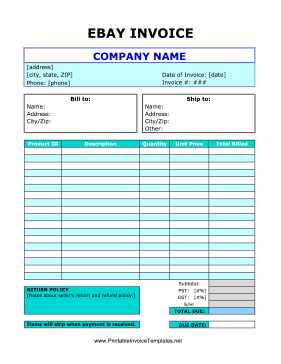 Ebay Invoice Template