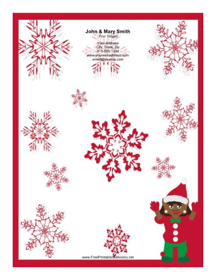 Elf with Red Snowflakes stationery design