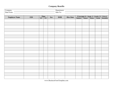 Employee Benefits Sheet