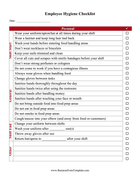 Employee Hygiene Checklist