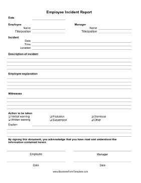 Employee Incident Report Form