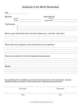 Employee Of The Month Nomination Form