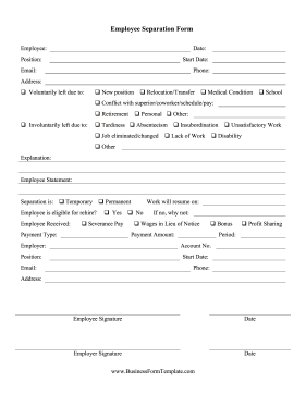 Employee Separation Form