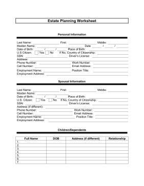 Estate Planner Worksheet