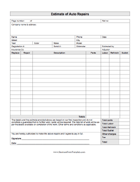 Estimate Of Auto Repairs