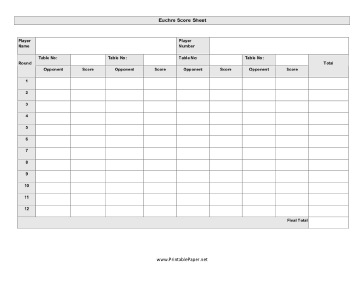 Printable Euchre Scoresheet