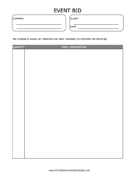 Event Bid Form Template